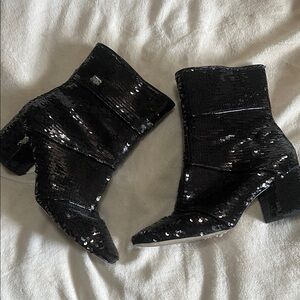 Ava & Aiden Black Sequin Ankle Boots 9